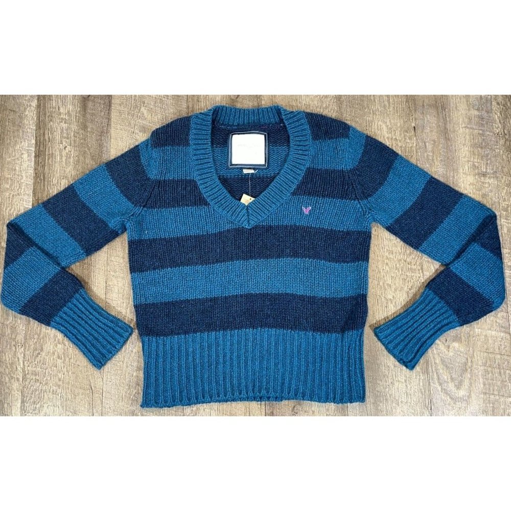 American Eagle Sweater * Women's Size XL V-Neck * Navy/Green NWT Casual Comfort